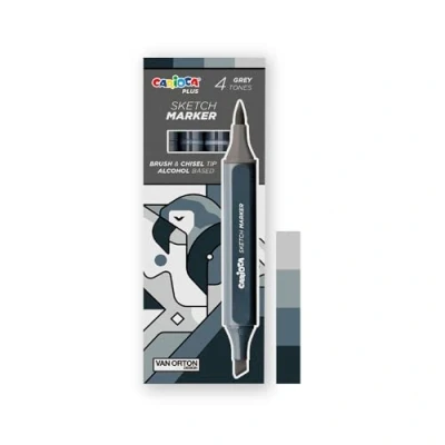Imagen de Carioca Plus Sketch Marker Marcadores de doble punta, tonos grises, 4 unidades