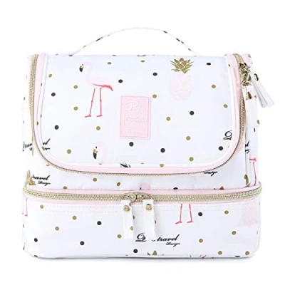 Imagen de Bolsas de Aseo para Mujeres, Lychii Neceser Viaje con Colgar Gancho, Impermeable Organizador Cosméticos Flamencos