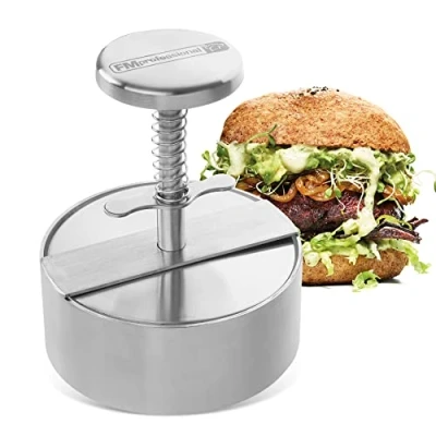 Imagen de FM Professional Prensa Hamburguesas Profesional XXL Molde de gran tamaño en Acero Inoxidable para Carne, Pescado, Burger Vegana, Filetes Rusos Apta lavavajillas, 14x11,5cm, 1 ud.