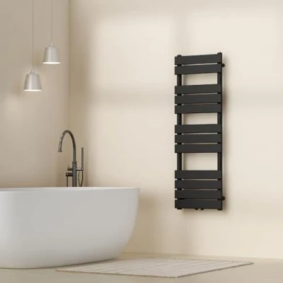 Imagen de [neu.haus] Radiador Toallero Mural Secatoallas con 12 Lamas Calentador de Toallas Conexión Inferior Modo Agua Caliente para Espacios Reducidos Acero 120 x 40 cm Negro