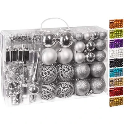 Imagen de BRUBAKER 101 piezas de Bolas Navidad con Copas árboles Plateada