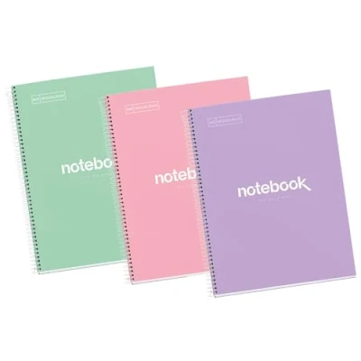 Imagen de Miquelrius Pack 3 Cuadernos Notebook Emotions A4, 80 Hojas 90 g/m², Rayado Punteado (Dots), 1 Franja de Color, Espiral Microperforado, Tapa Extra Rígida, 4 Taladros, Colores Pasteles Claros