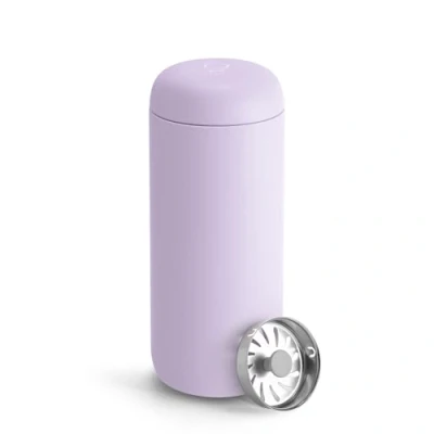Imagen de Fellow Carter Move taza de viaje acero inoxidable con aislamiento al vacío para café y té interior cerámica protector contra salpicaduras, color morado lavanda, 16 onzas