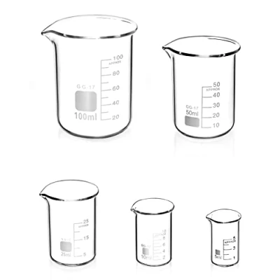 Imagen de QWORK® 5 Piezas Vaso de Precipitados Graduado Vidrio Borosilicato 3.3, 5ml 10ml 25ml 50ml 100ml para Cocina y Laboratorio