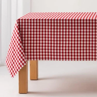 Imagen de GAMUSI Mantel Antimanchas Tacto Tela Rectangular Cuadro Vichy, algodón Impermeable, 140x240 cm Color Rojo