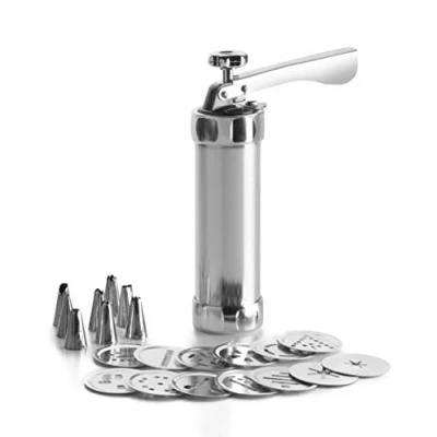 Imagen de Ibili Churrera Máquina de pastas Acero Inoxidable Incluye 13 Discos y 8 boquillas Churros Rellenos, Aluminio, Plata, 22 cm, 21
