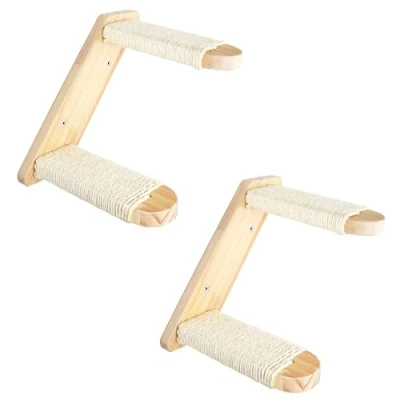 Imagen de DaizySight Escaleras de Pared para Gatos Escalada, Reversibles montadas en la 4 escalones Gatos, Estante Madera árbol Actividades con Cuerda sisal rascar