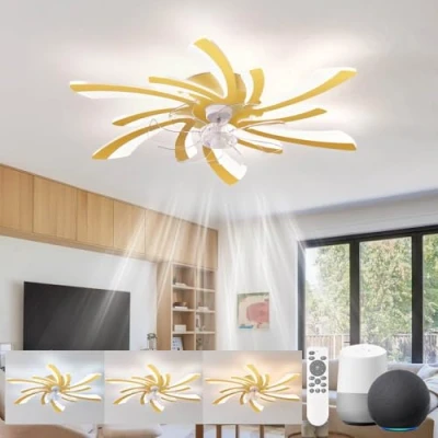 Imagen de Lampara Ventilador Techo Silencioso Compatible con Alexa y Google Assistant, 78cm Ventiladores de Luz Dormitorio, Motor Dc, Función Memoria Temporizador Lamparas Ventilador, Dorado