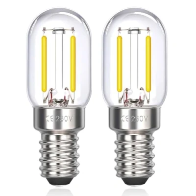 Imagen de Bombillas LED Nevera E14 2W Luz Fria 6000K, T22, 200LM, Equivalente a 10W 20W, Casquillo Fino, Retro Vintage Pequeña para Frigorífico, de Noche, No Regulable, pack 2