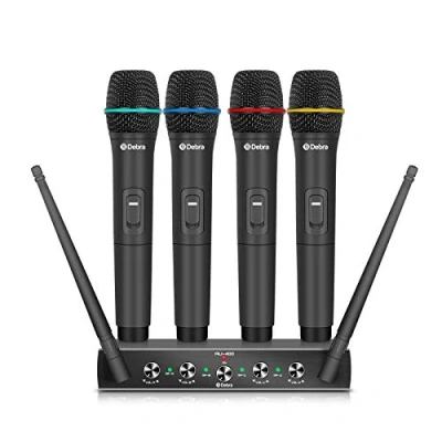Imagen de D Debra Micrófono Inalámbrico,Micrófono Inalámbrico de Mano UHF,Frecuencia Ajustable 100 m Distancia recepción inalámbrica para Fiesta casa DJ Iglesia (con 4 portátiles(A))