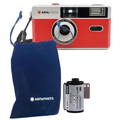 Imagen de AgfaPhoto Cámara de Fotos analógica 35 mm, Color Rojo + Negro/Blanco película batería