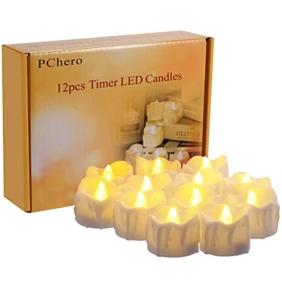 Imagen de velas LED con temporizador, lote de 12 pack pchero batería Alimentado por LED, 6 horas a y 18 [Blanco Cálido]