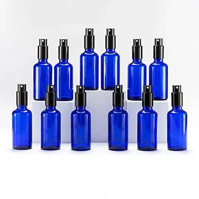 Imagen de YIZHAO Azul Bote Spray Pulverizador Cristal 50ml, Pequeño con Fina Niebla, para Aceite Esencial, Aromaterapia, Perfume,Limpieza, Viaje, Agua,Farmacia, Laboratorio 12Pcs