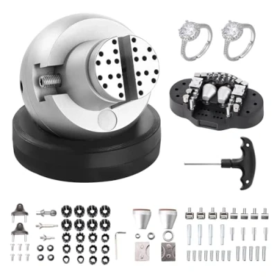 Imagen de VEVOR Tornillo de Banco Bolas para Grabador 127 mm, Base Giratoria 360 Banco, Mandíbula Ajustable con 69 Accesorios, Herramienta Ajuste Grabado Joyería Precisión