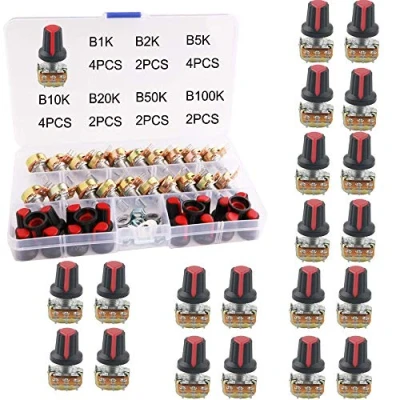 Imagen de RUNCCI YUN 20 Pcs Rotativo Potenciómetro Kit, 3 Terminales B Tipo Estéreo Audio con Perilla, para Arduino (B1K / B2K B5K B10K B20K B50K B100K)