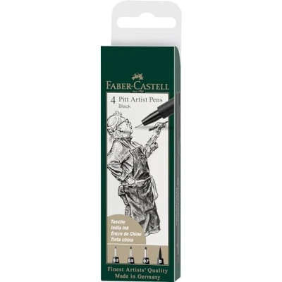 Imagen de Faber Castell 167100 Pack de 4 rotuladores Pitt Artist Pens Black, diferentes grosores, color negro