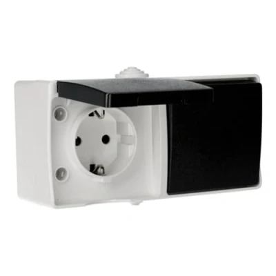 Imagen de Jandei Doble Mecanismo Superficie, Estanco para Exterior, Resistente al Agua IP54, 10A 250V (Enchufe Schuko + Interruptor)