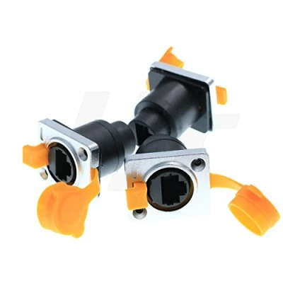 Imagen de HangTon Conector RJ45 impermeable para montaje en panel, red Ethernet, Cat5e, receptáculo de chasis (3 unidades, enchufe amarillo)