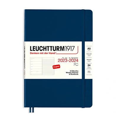 Imagen de LEUCHTTURM1917 367860 Weekly Planner &amp; Notebook Softcover Medium (A5) 2024, 18 months, azul marino, inglés