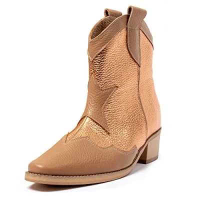 Imagen de L37 HANDMADE SHOES Botas Vaquero Forro de Cuero I Zapatos Hechos a Mano Sky Full of Stars I, Western Boot Mujer, Marrón Claro Dorado, 35 EU