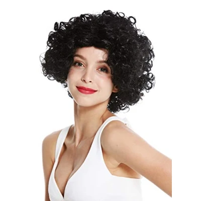 Imagen de WIG ME UP 1352 ZA103 Peluca Mujer Carnaval Halloween Diva Pelo Corto Rizado Raya en Medio Negro