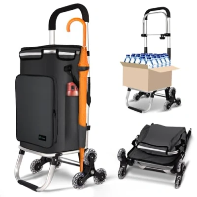 Imagen de VOUNOT Carrito Compra Plegable de Aluminio, Carro la 6 Ruedas con Bolsa Impermeable Desmontable y Ganchos, 50L, Negro