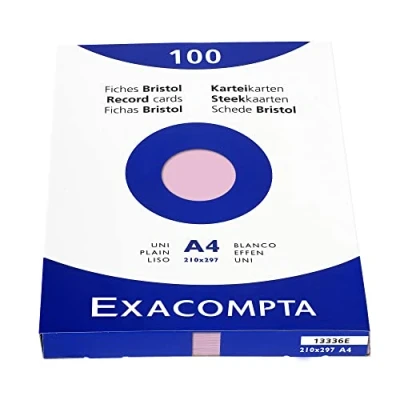 Imagen de Exacompta Bristol Tarjeta de registro, Liso, A4, paquete 100 tarjetas, Rosa, tarjetas