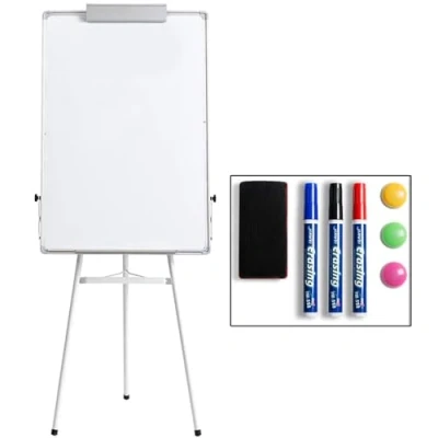 Imagen de DOEWORKS 90 cm x 60 Pizarra magnética Blanca de trípode, borrado en seco/Pizarra caballete, soporte altura ajustable