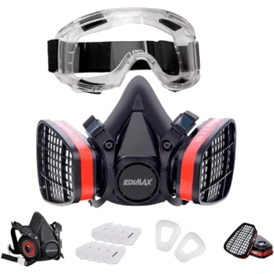 Imagen de EDIMAX, Mascara de Gas, Mascarilla Pintura, con Gafas + 8 Filtros recambio, Respiratoria, Reutilizable, Antipolvo, para Pintar, Fumigar, Protección y Seguridad