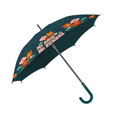 Imagen de Fisura Paraguas grande “no rain no flowers. juvenil de flores. automático con botón. resistente estampado. 106 centímetros diámetro.