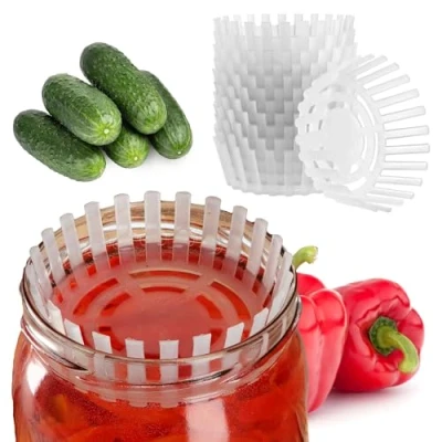 Imagen de KADAX peso de fermentación para tarros conservas, tapas plástico, alimenticio con red chucrut, kimchi y pepinos, ayuda (fi 82 mm/12 unidades)