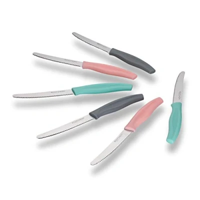 Imagen de ECHTWERK cuchillo de pan/cuchillo desayuno, acero inoxidable con filo sierra, adecuado para panecillos, baguettes, frutas firmes y pasteles, mango ergonómico plástico, Negro, 6 pzas.