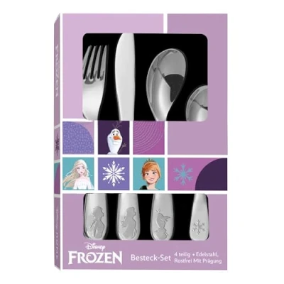 Imagen de p:os 35805 Juego de Cubiertos Frozen la Reina del Hielo para niñas, Infantiles 4 Piezas Acero Inoxidable, con Cuchillo, Tenedor, Cuchara sopera y Postre