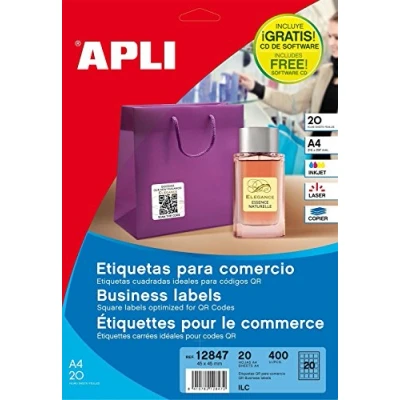 Imagen de APLI 12847 Etiquetas blancas permanentes 45,0 x mm 20 hojas