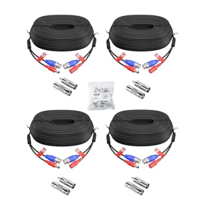 Imagen de ZOSI 4pcs Cable 30m/100 pies de BNC Video para Kit CCTV Cámara Vigilancia DVR Sistema Seguridad Hogar (4 Pack Negro)