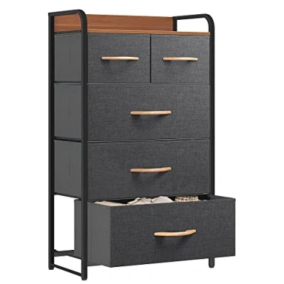 Imagen de YITAHOME Cajonera de Tela, Cómoda Unidad Almacenamiento con 5 cajones Extraíbles, para Sala Estar, Dormitorio, habitación Infantil, Gris Oscuro