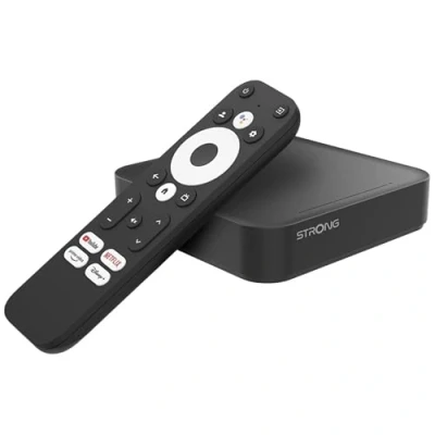 Imagen de STRONG Streaming Box Android TV + 4K UHD Leap S3 Chromecast Built in Compatible con la Asistencia Vocal Google Dolby Atmos &amp; Vision Fácil de Instalar Negro