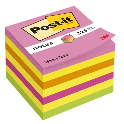 Imagen de Post It Notas en Cubo Colección Rainbow, Paquete de 1 Bloc Notas, 325 Hojas, 76x76 mm, Rosa, Amarillo, Naranja, Verde, Adhesivas para Listas Tareas y Recordatorios