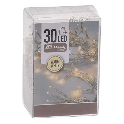 Imagen de Spetebo Cadena de luces LED blanca cálida con temporizador, 3 m longitud 30 ledes, iluminación navideña para interior, Navidad, Adviento, invierno, mesa, ventana, decoración, funciona pilas