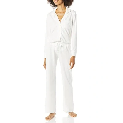 Imagen de Amazon Essentials Conjunto de Pija con Camisa Manga Larga y Pantalón Largo en Modal Algodón Mujer, Blanco, XL Grande