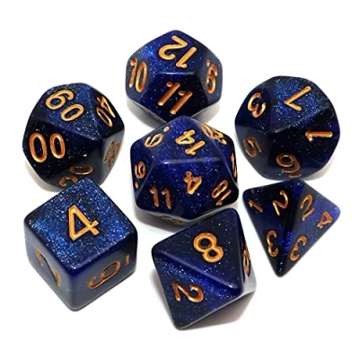 Imagen de DND Dados Poliédricos D&amp;D Juego de rol con Bolsa 7 Piezas, diseño Nebulosa Azul Oscuro y Negro