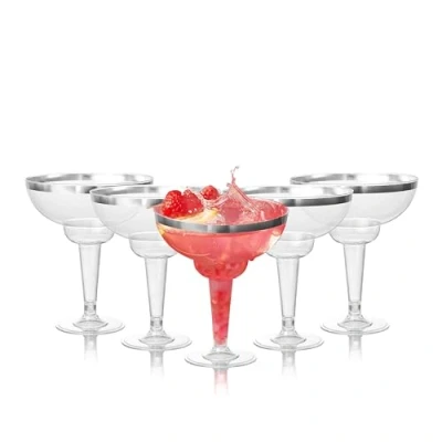 Imagen de MATANA 12 Eleganti Bicchieri da Cocktail Margarita in Plastica con Borde Plateado, 360ml Resistenti e Riutilizzabili Martini Daiquiri per Matrimoni Compleanni, Feste