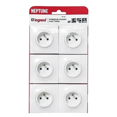 Imagen de LEGRAND Toma eléctrica de pared con tierra Neptune 2P+T monobloque Fijación a garras y tornillos Blanco Lote 6
