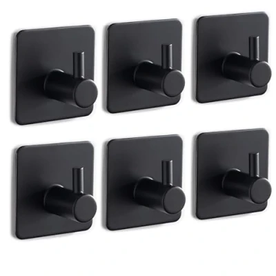 Imagen de Ruimooto Toallero sin taladrar, juego de 6 ganchos negros autoadhesivos, para toallas baño y cocina, color negro