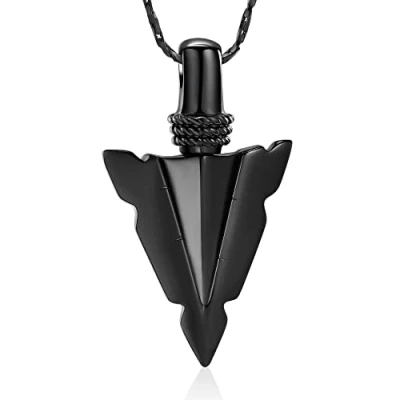 Imagen de Joyas de cremación para cenizas Collar con colgante urna acero inoxidable hombres Niños Cool Spearpoint Arrowhead Memorial Keepsake Ash Jewelry