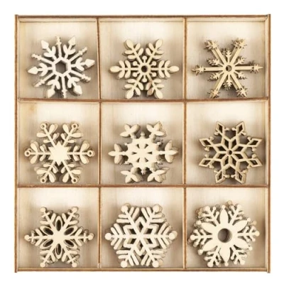 Imagen de Ideen mit Herz decoración de madera, copos nieve, cristales hielo, motivos invierno, mesa, incluye caja 9 diseños diferentes, 5 unidades, 45