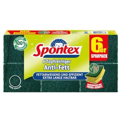 Imagen de Spontex 6 estropajos antigrasa, con Fibras recicladas repelentes a la Grasa y protección contra Pelusas, Pack de