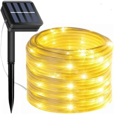Imagen de COSHANO Tira de Luces LED Solares Impermeables al Aire Libre con manguera luz panel solar waterproof para Césped, Jardín, Patio, Fiesta, árbol Navidad. (12 Metros 100 Led, Blanco Calido)