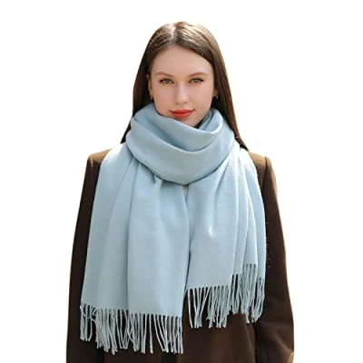 Imagen de MASADA Bufanda de invierno para mujer cálida y suave XXL 200 x 70 cm Azul claro