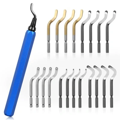 Imagen de KOMABLEN 21 Piezas Desbarbador Metal Manual, Escariador con 20 Cuchillas de HSS, Mango Aleación Aluminio, 360 Giratorio Herramienta Desbarbado para impresora 3D, plástico, aluminio y Cobre